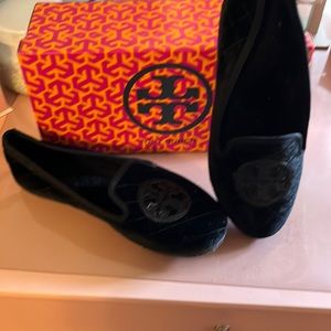 Tory Burch quilted Billy slipper velvet and leather